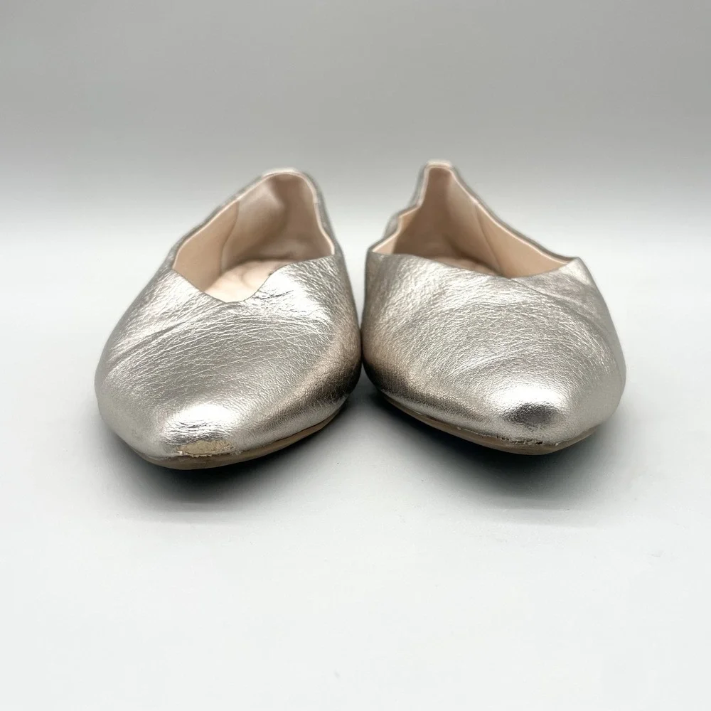 Birdies Womens 9 Goldfinch Ballet Flats Shoes Champagne Metallic Leather Chic